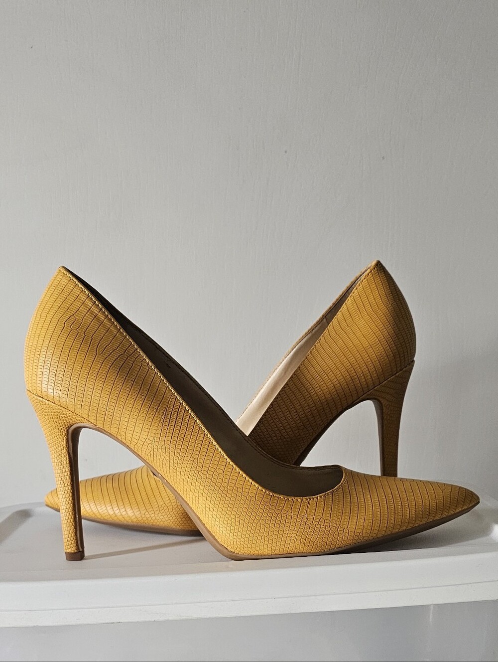 Nine West Mustard Textured Pointed-Toe Pumps